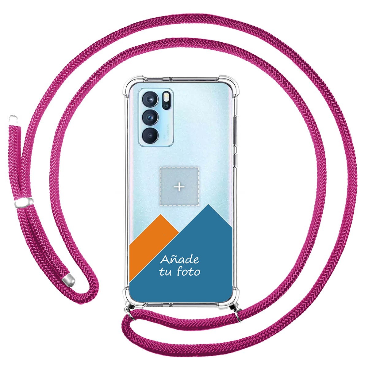 Personaliza tu Funda Colgante Transparente para Oppo Reno 6 Pro 5G con Cordon Rosa Fucsia Dibujo Personalizada