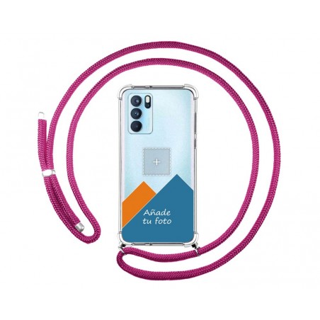 Personaliza tu Funda Colgante Transparente para Oppo Reno 6 Pro 5G con Cordon Rosa Fucsia Dibujo Personalizada