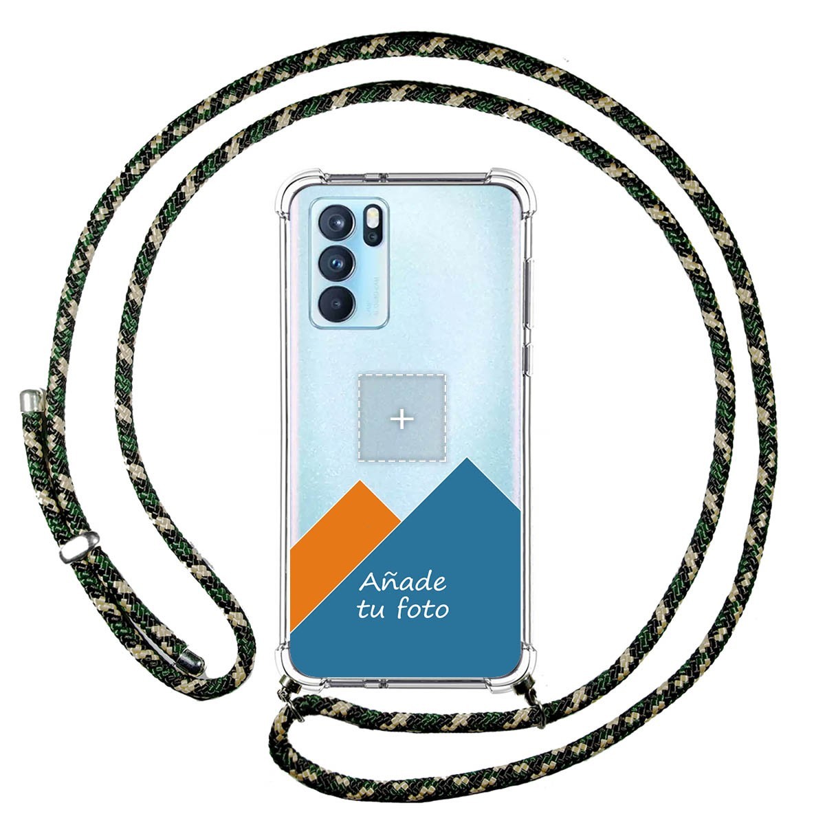 Personaliza tu Funda Colgante Transparente para Oppo Reno 6 Pro 5G con Cordon Verde / Dorado Dibujo Personalizada