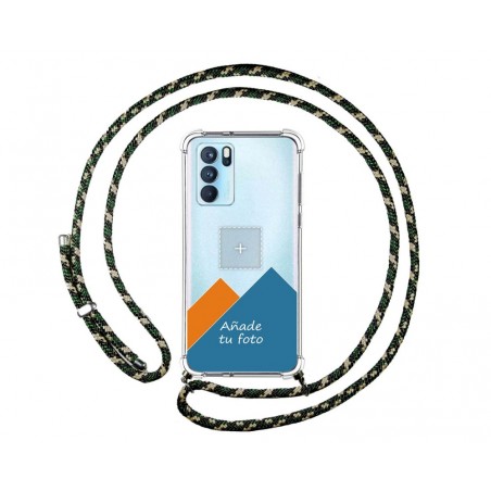 Personaliza tu Funda Colgante Transparente para Oppo Reno 6 Pro 5G con Cordon Verde / Dorado Dibujo Personalizada