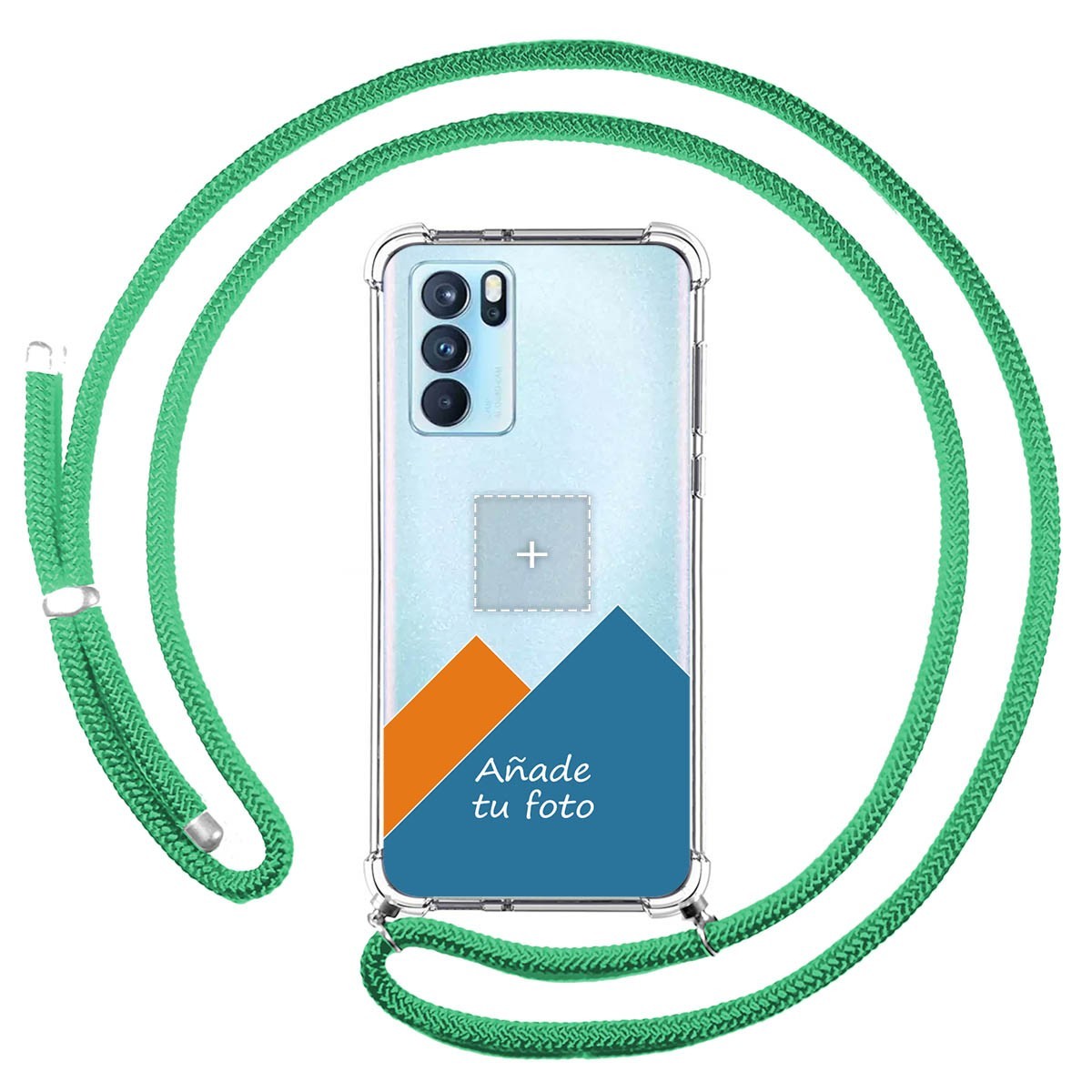 Personaliza tu Funda Colgante Transparente para Oppo Reno 6 Pro 5G con Cordon Verde Agua Dibujo Personalizada