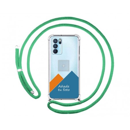 Personaliza tu Funda Colgante Transparente para Oppo Reno 6 Pro 5G con Cordon Verde Agua Dibujo Personalizada