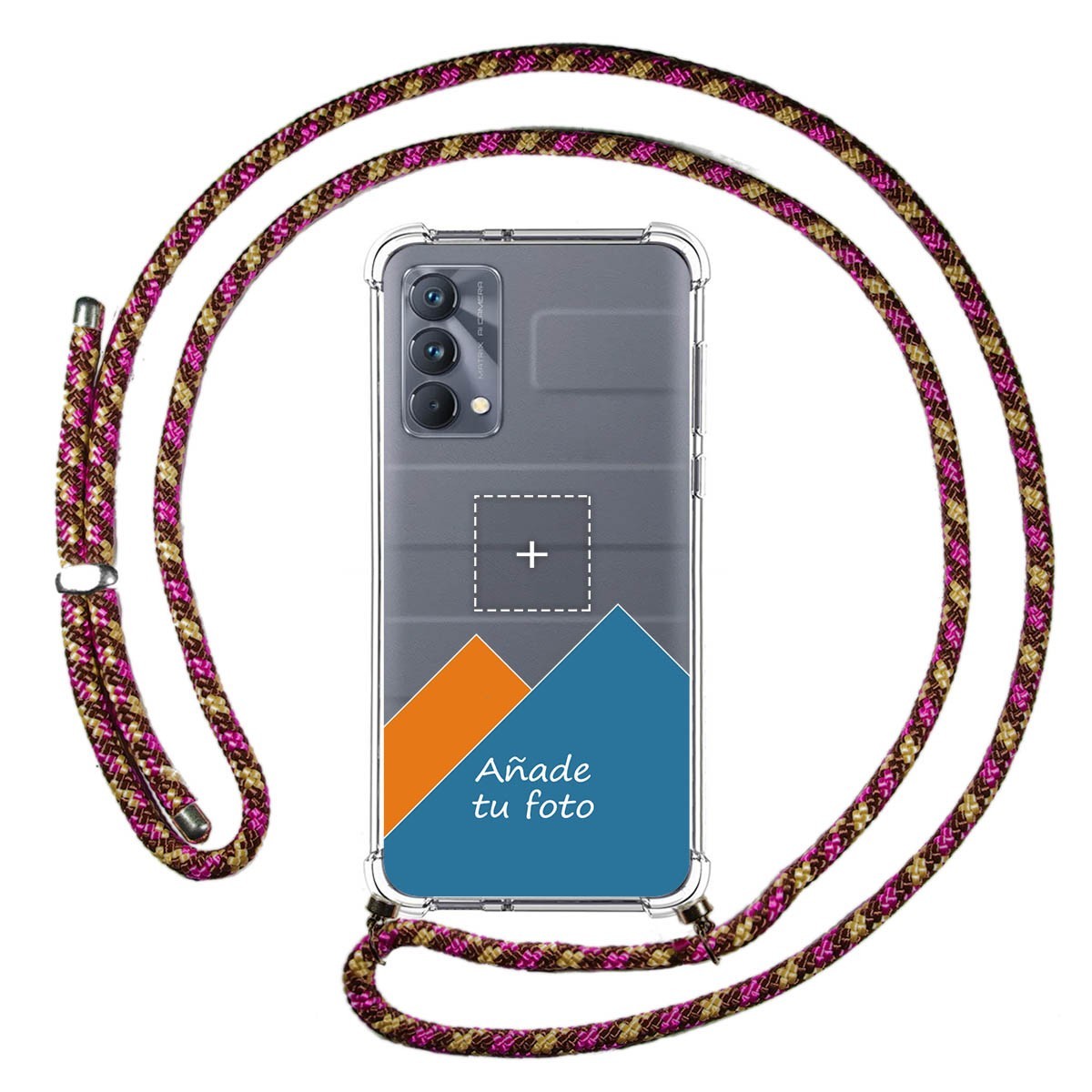 Personaliza tu Funda Colgante Transparente para Realme GT Master Edition con Cordon Rosa / Dorado Dibujo Personalizada