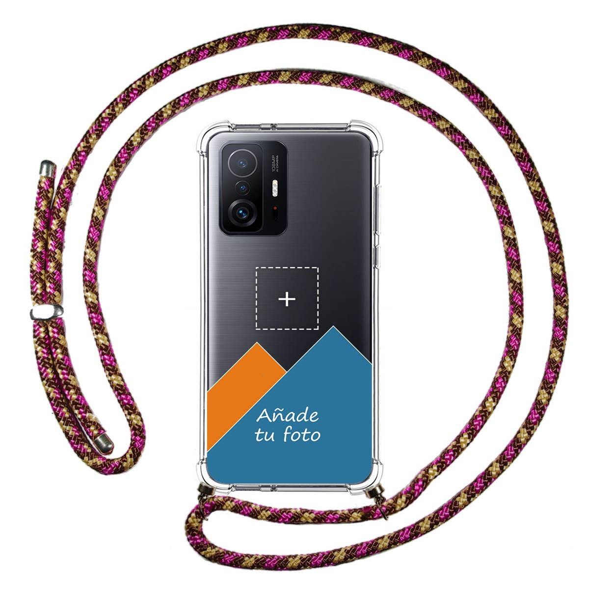 Personaliza tu Funda Colgante Transparente para Xiaomi 11T 5G / 11T Pro 5G con Cordon Rosa / Dorado Dibujo Personalizada