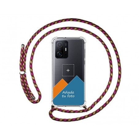 Personaliza tu Funda Colgante Transparente para Xiaomi 11T 5G / 11T Pro 5G con Cordon Rosa / Dorado Dibujo Personalizada