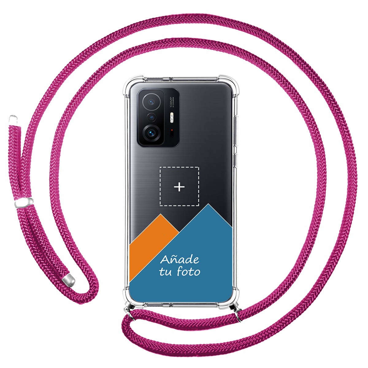 Personaliza tu Funda Colgante Transparente para Xiaomi 11T 5G / 11T Pro 5G con Cordon Rosa Fucsia Dibujo Personalizada