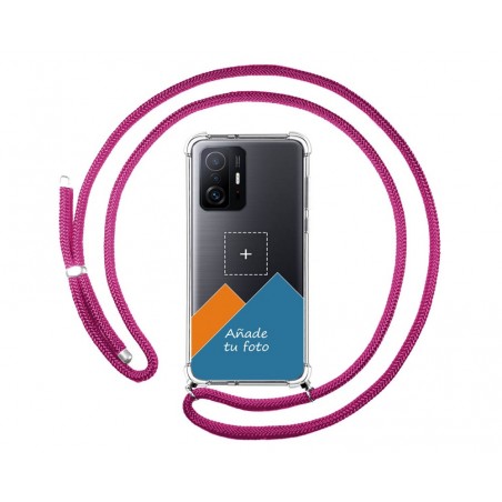 Personaliza tu Funda Colgante Transparente para Xiaomi 11T 5G / 11T Pro 5G con Cordon Rosa Fucsia Dibujo Personalizada