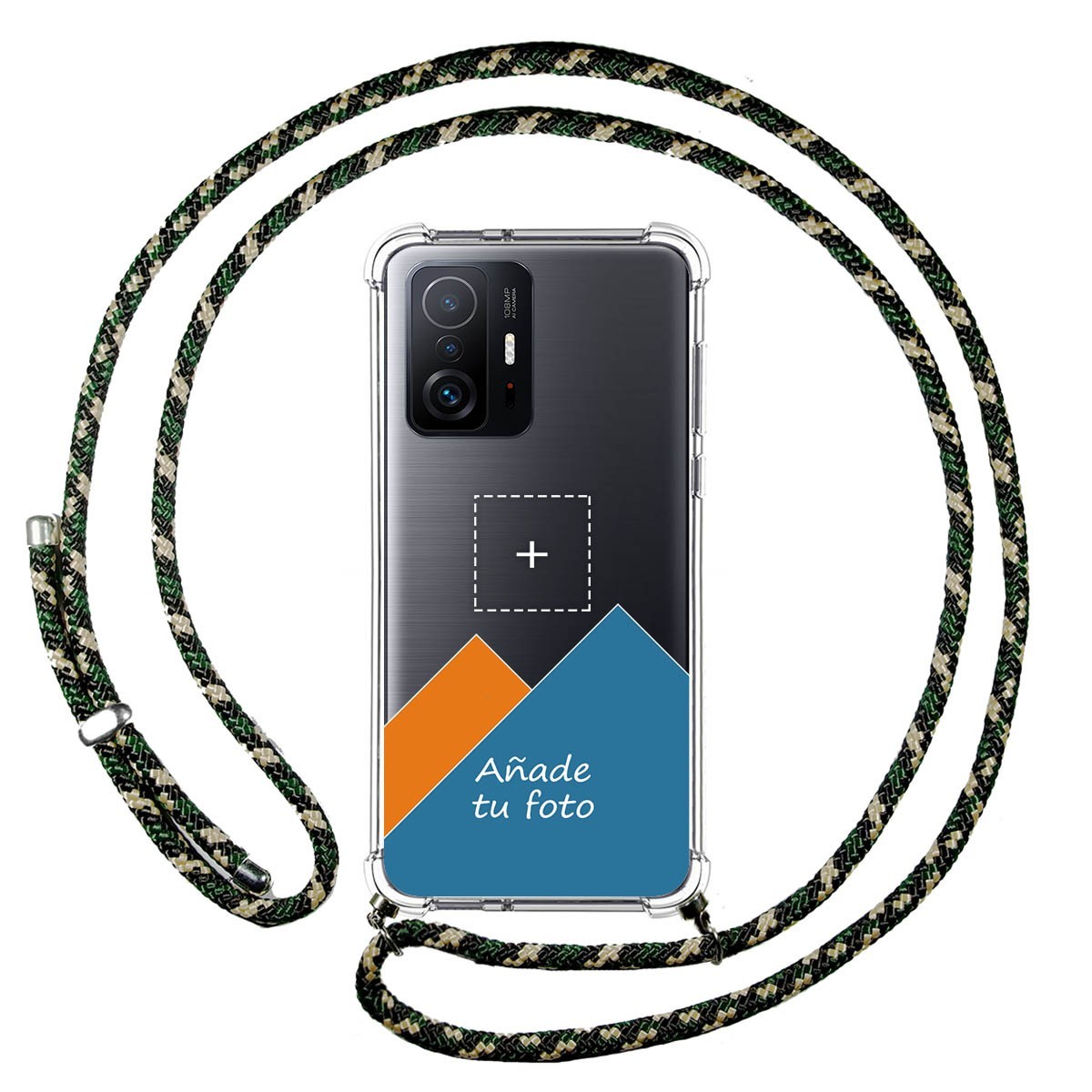 Personaliza tu Funda Colgante Transparente para Xiaomi 11T 5G / 11T Pro 5G con Cordon Verde / Dorado Dibujo Personalizada