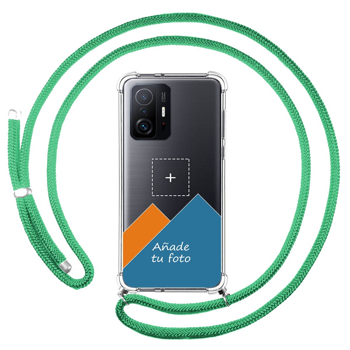 Personaliza tu Funda Colgante Transparente para Xiaomi 11T 5G / 11T Pro 5G con Cordon Verde Agua Dibujo Personalizada