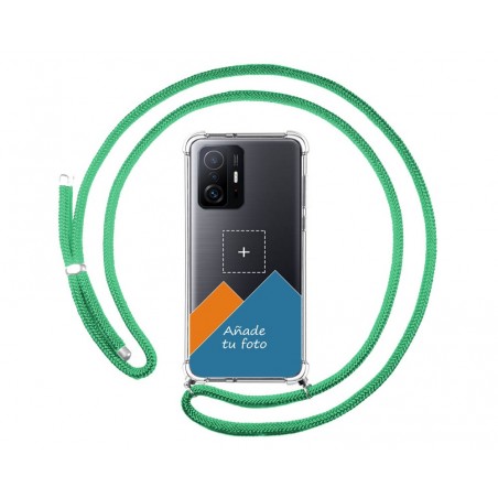 Personaliza tu Funda Colgante Transparente para Xiaomi 11T 5G / 11T Pro 5G con Cordon Verde Agua Dibujo Personalizada