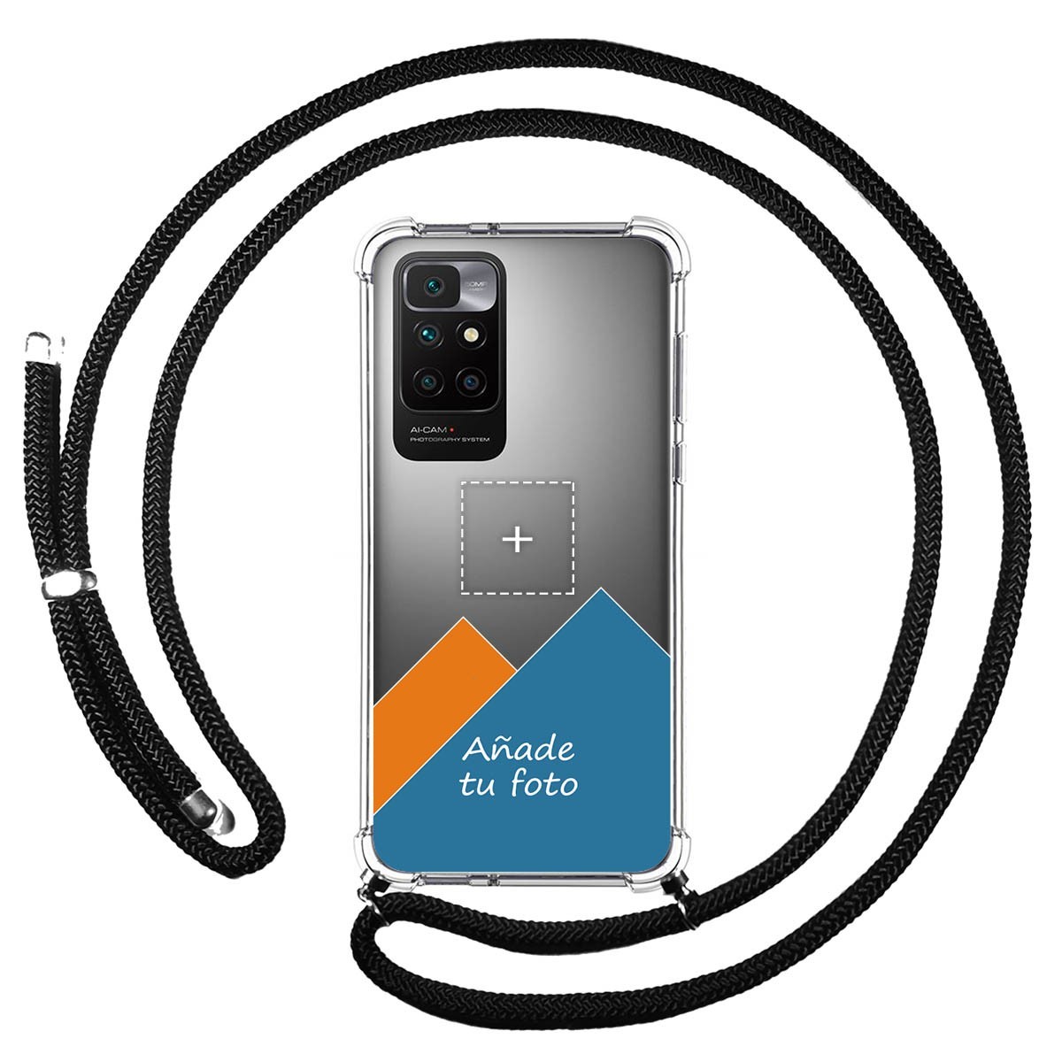 Personaliza tu Funda Colgante Transparente para Xiaomi Redmi 10 (2021/2022) con Cordon Negro Dibujo Personalizada