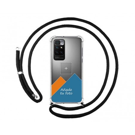 Personaliza tu Funda Colgante Transparente para Xiaomi Redmi 10 (2021/2022) con Cordon Negro Dibujo Personalizada
