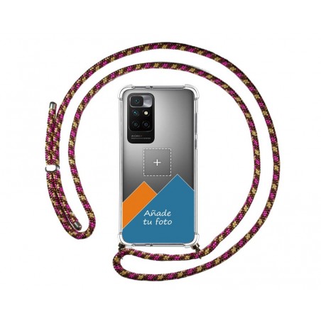 Personaliza tu Funda Colgante Transparente para Xiaomi Redmi 10 (2021/2022) con Cordon Rosa / Dorado Dibujo Personalizada