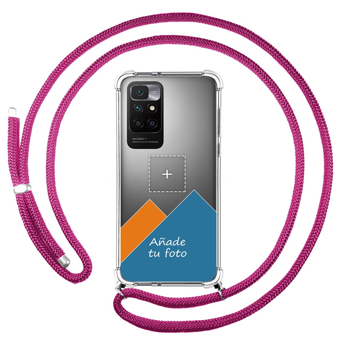 Personaliza tu Funda Colgante Transparente para Xiaomi Redmi 10 (2021/2022) con Cordon Rosa Fucsia Dibujo Personalizada