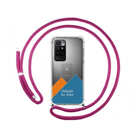 Personaliza tu Funda Colgante Transparente para Xiaomi Redmi 10 (2021/2022) con Cordon Rosa Fucsia Dibujo Personalizada
