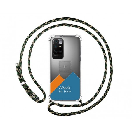 Personaliza tu Funda Colgante Transparente para Xiaomi Redmi 10 (2021/2022) con Cordon Verde / Dorado Dibujo Personalizada