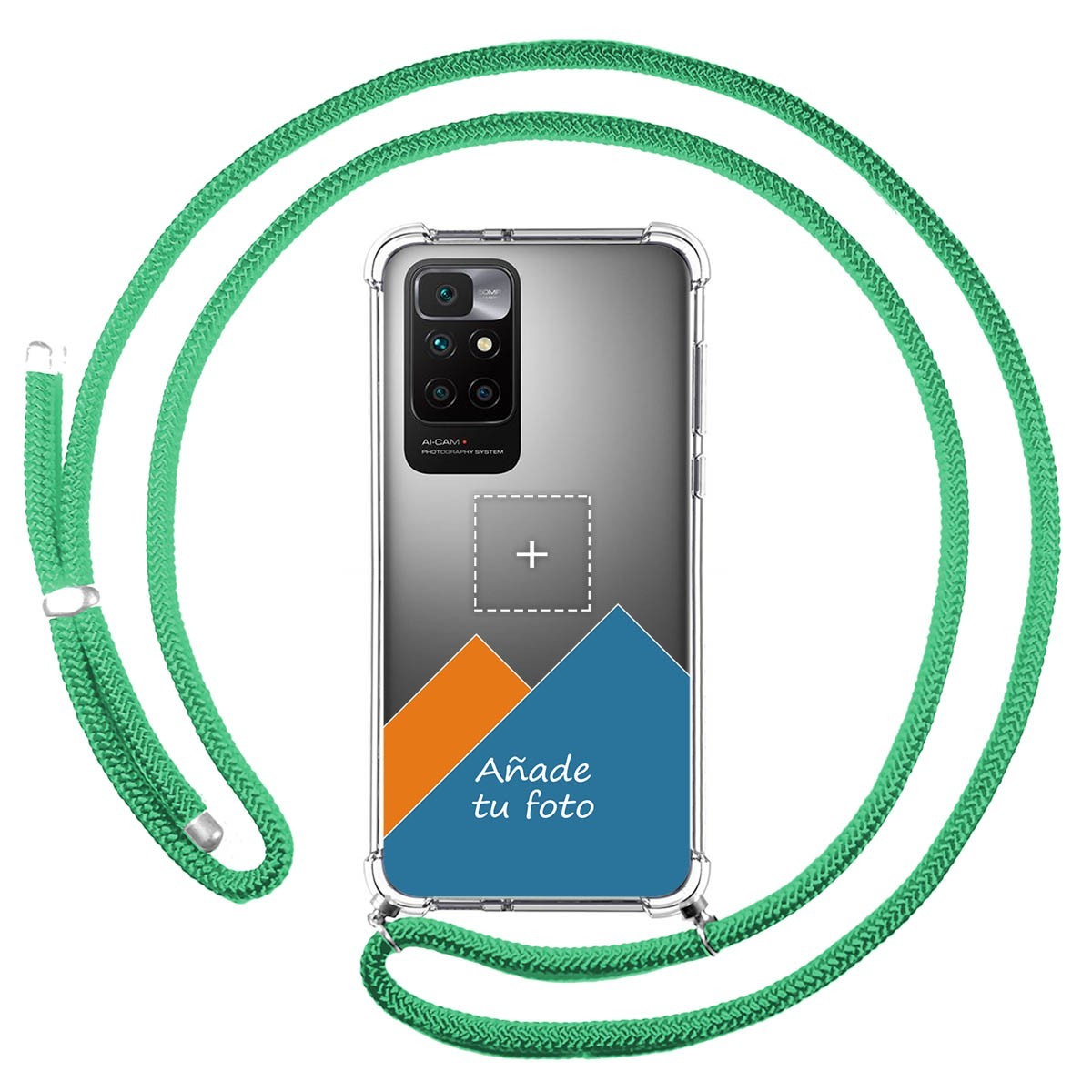 Personaliza tu Funda Colgante Transparente para Xiaomi Redmi 10 (2021/2022) con Cordon Verde Agua Dibujo Personalizada