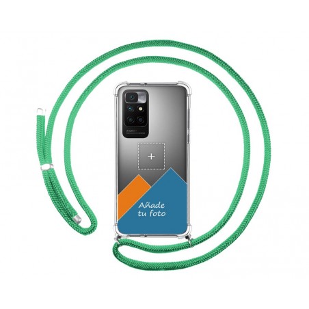 Personaliza tu Funda Colgante Transparente para Xiaomi Redmi 10 (2021/2022) con Cordon Verde Agua Dibujo Personalizada