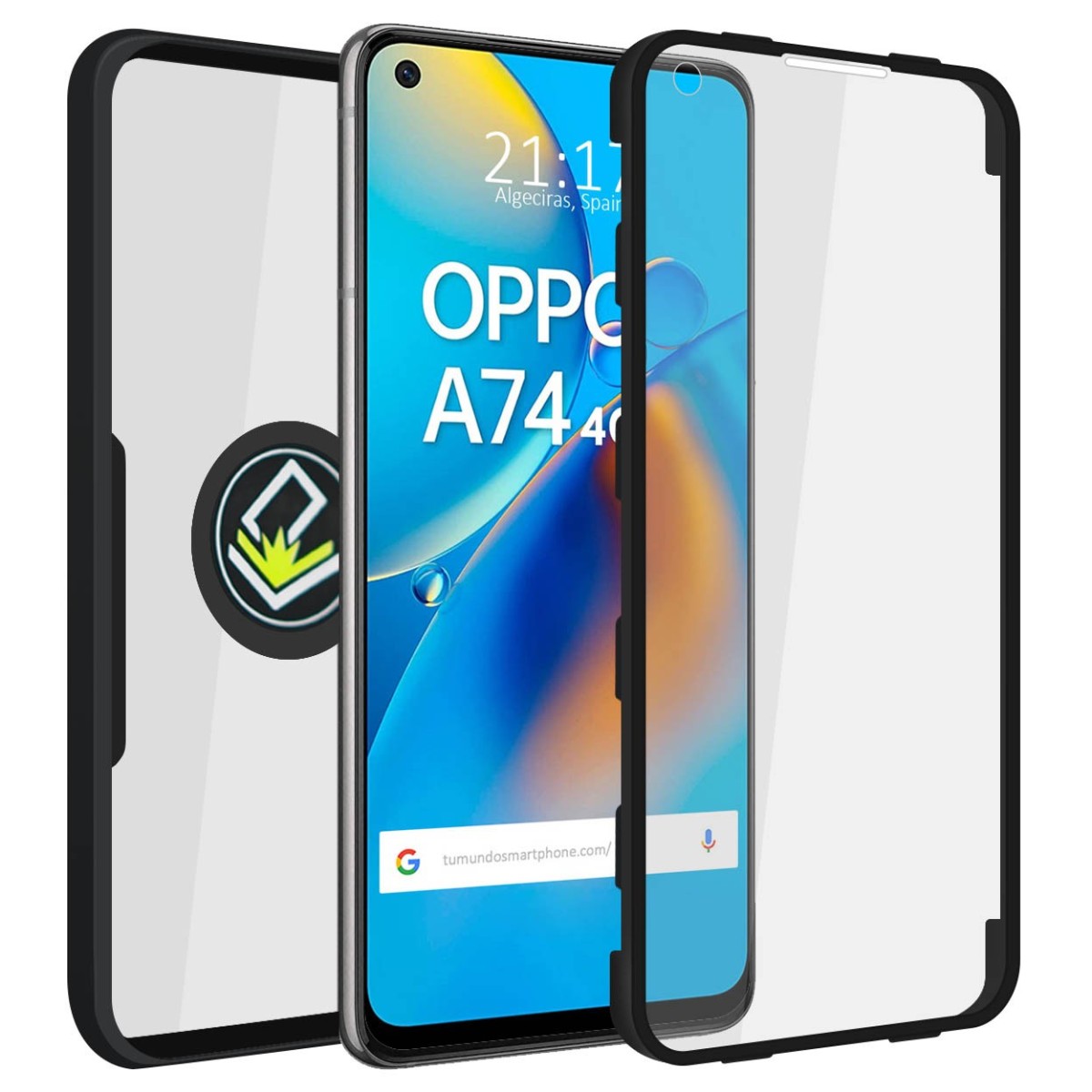 Funda Doble Negra Pc + Tpu Full Body 360 con Anillo para Oppo A74 4G