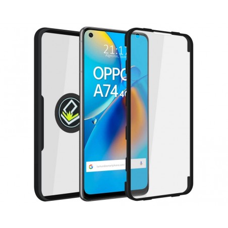 Funda Doble Negra Pc + Tpu Full Body 360 con Anillo para Oppo A74 4G