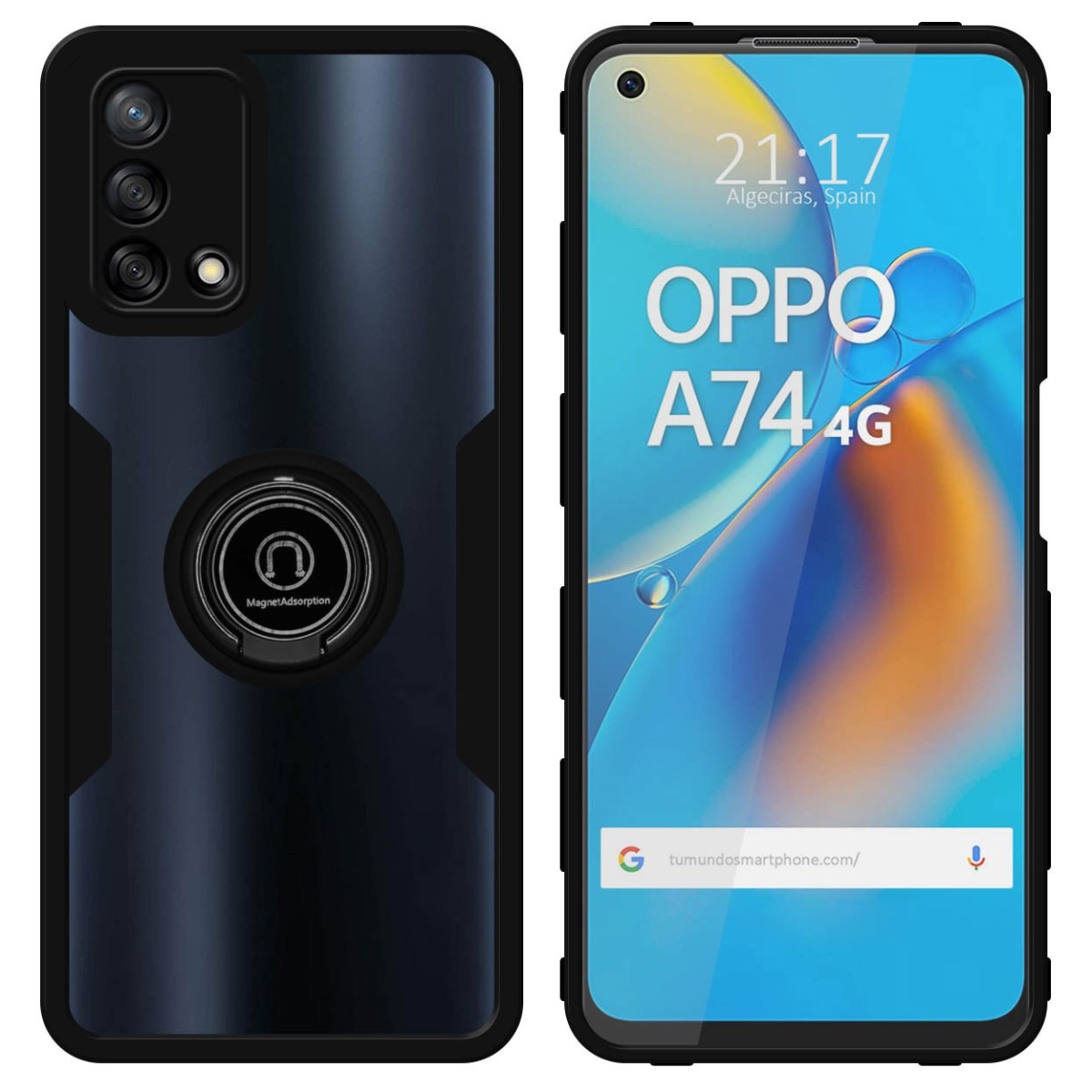 Funda Doble Negra Pc + Tpu Full Body 360 con Anillo para Oppo A74 4G