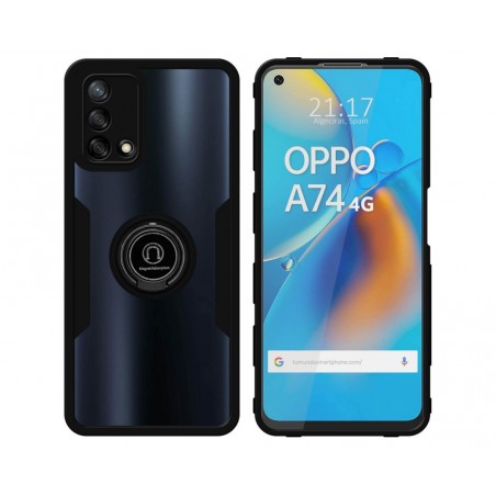 Funda Doble Negra Pc + Tpu Full Body 360 con Anillo para Oppo A74 4G