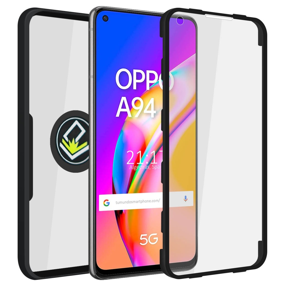 Funda Doble Negra Pc + Tpu Full Body 360 con Anillo para Oppo A94 5G
