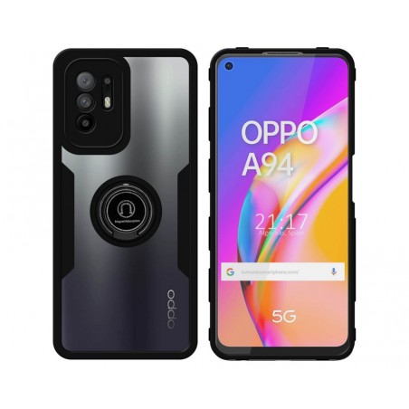 Funda Doble Negra Pc + Tpu Full Body 360 con Anillo para Oppo A94 5G