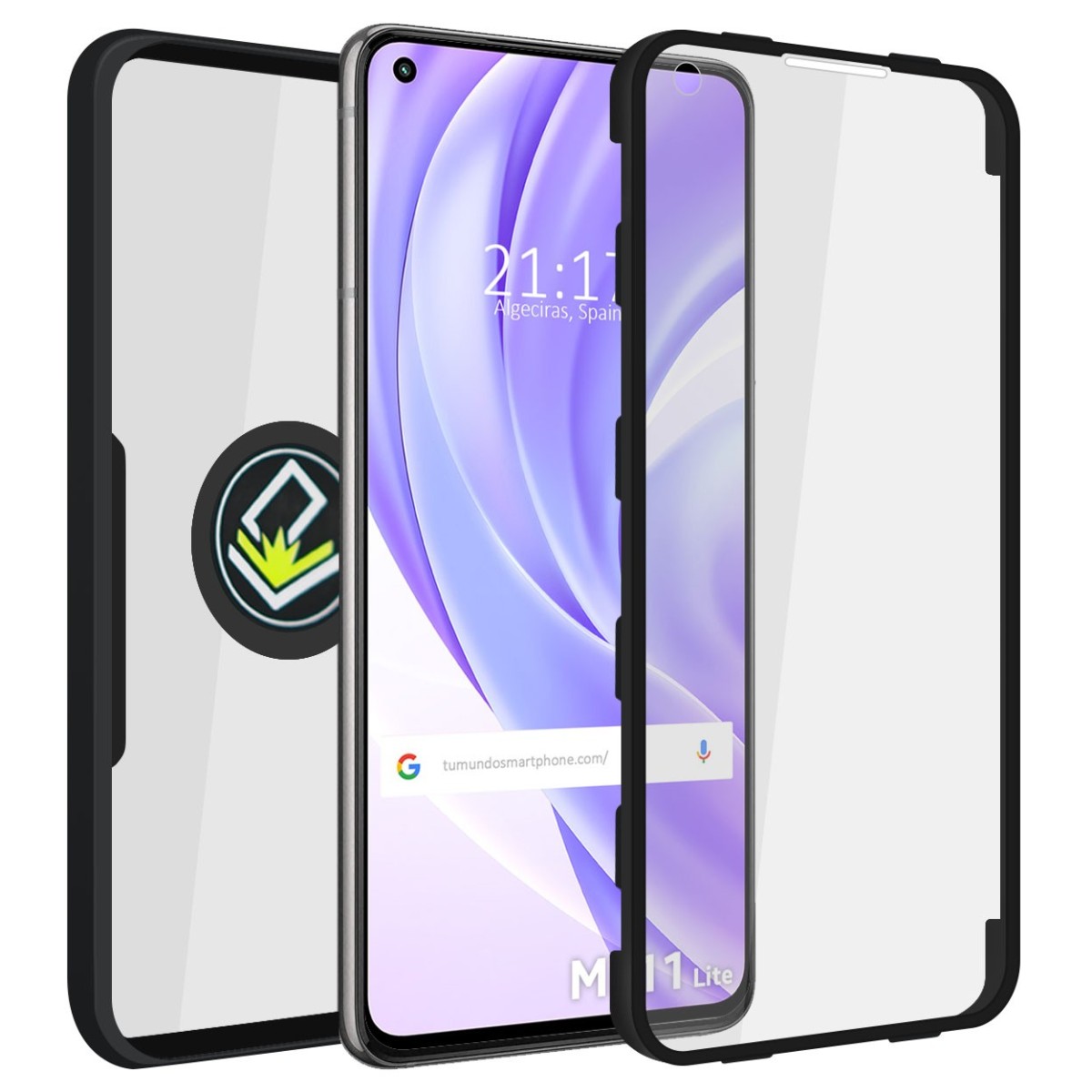 Funda Doble Negra Pc + Tpu Full Body 360 con Anillo para Xiaomi Mi 11 Lite 4G / 5G / 5G NE