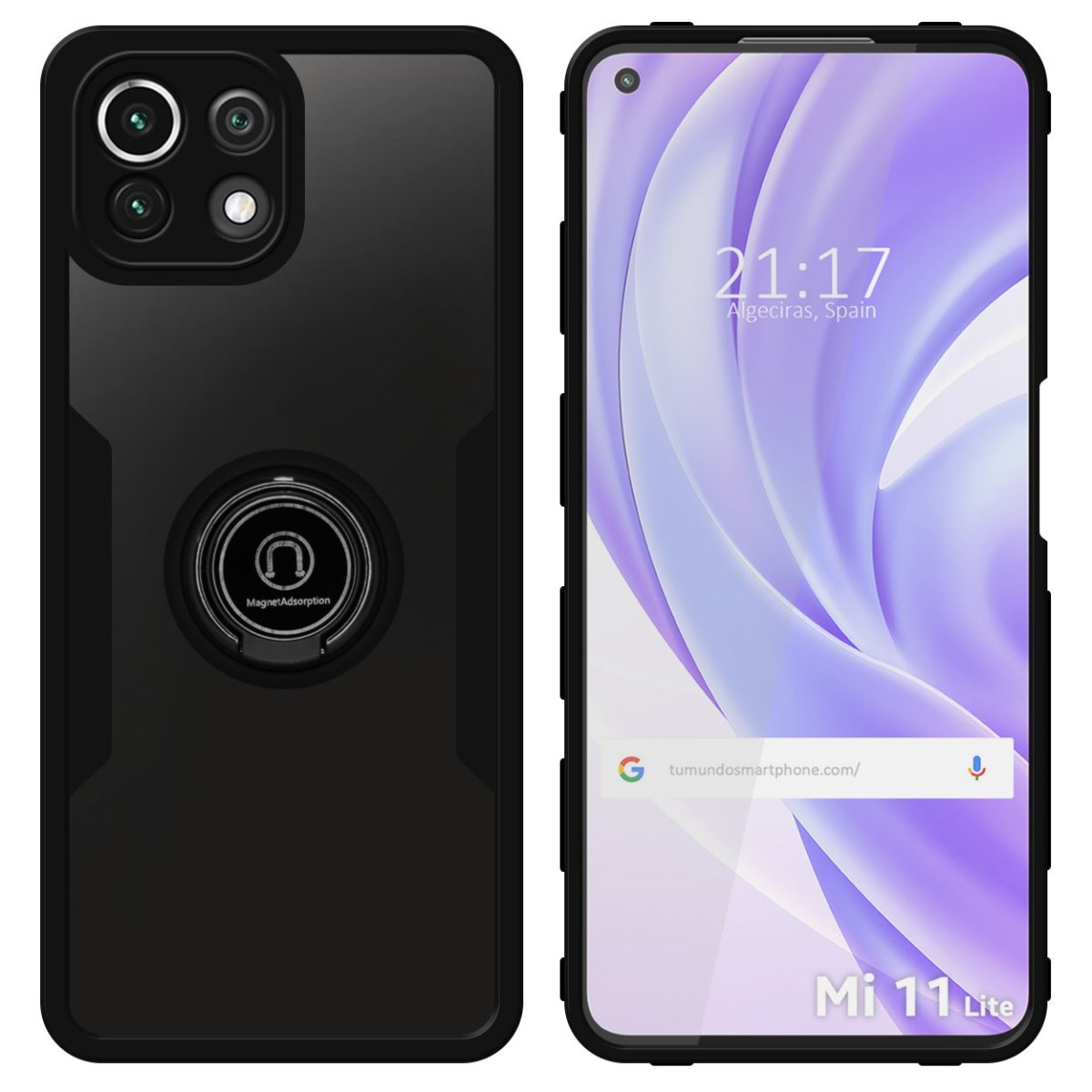 Funda Doble Negra Pc + Tpu Full Body 360 con Anillo para Xiaomi Mi 11 Lite 4G / 5G / 5G NE