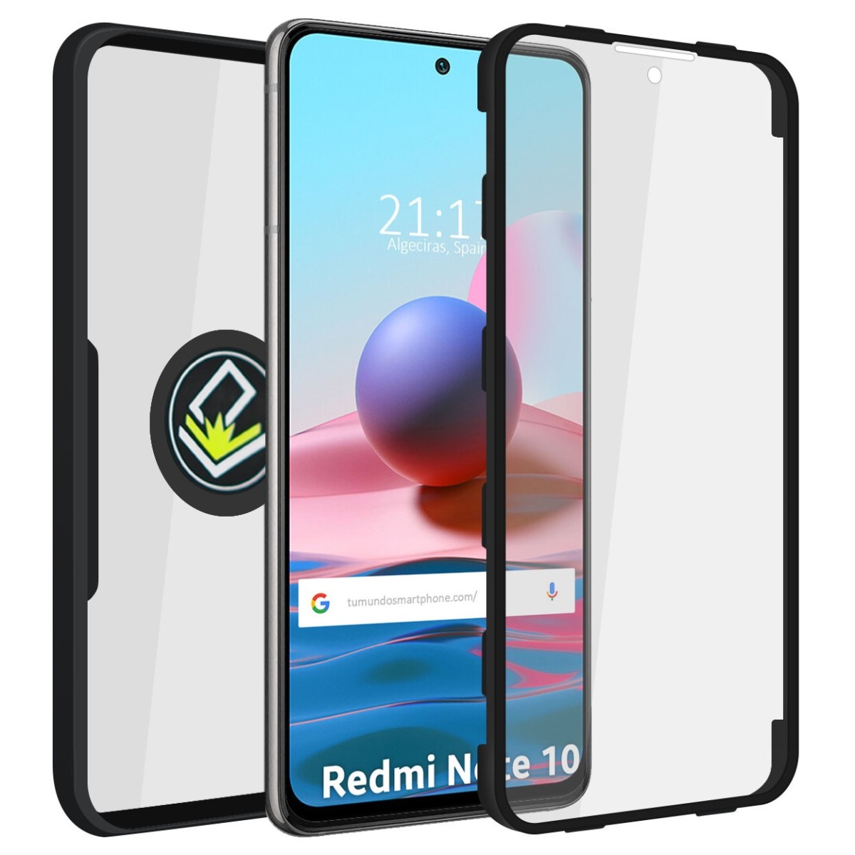 Funda Doble Negra Pc + Tpu Full Body 360 con Anillo para Xiaomi Redmi Note 10 / 10S