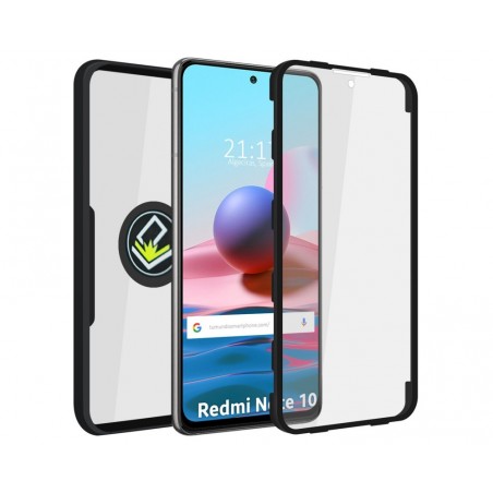 Funda Doble Negra Pc + Tpu Full Body 360 con Anillo para Xiaomi Redmi Note 10 / 10S