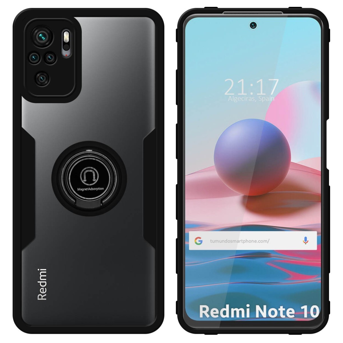 Funda Doble Negra Pc + Tpu Full Body 360 con Anillo para Xiaomi Redmi Note 10 / 10S