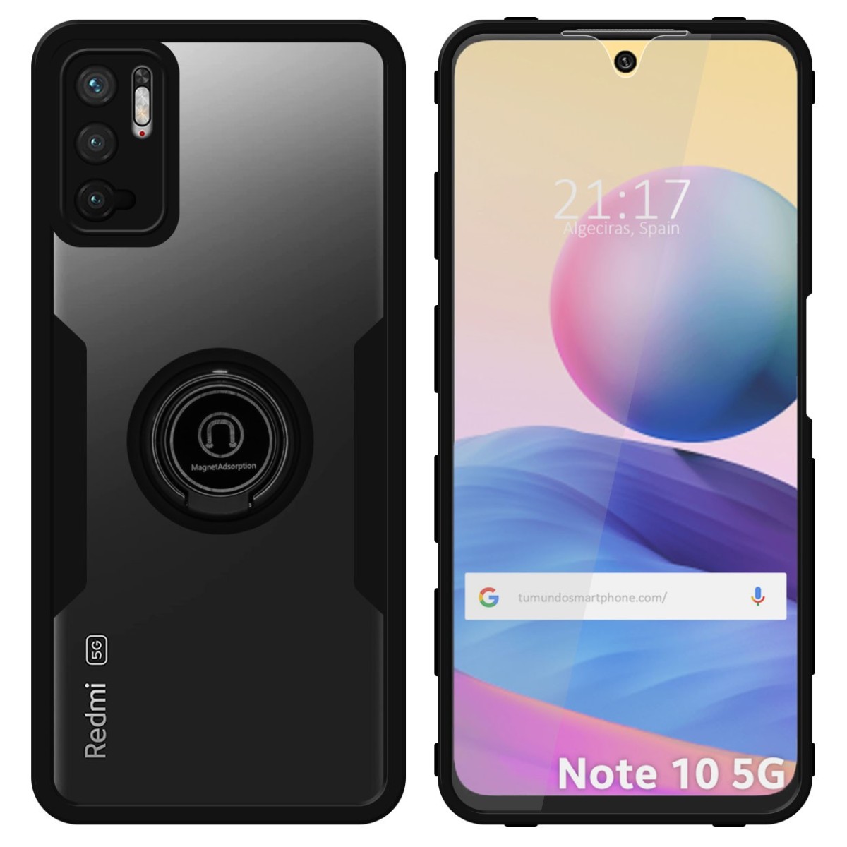 Funda Doble Negra Pc + Tpu Full Body 360 con Anillo para Xiaomi Redmi Note 10 5G / POCO M3 Pro 5G