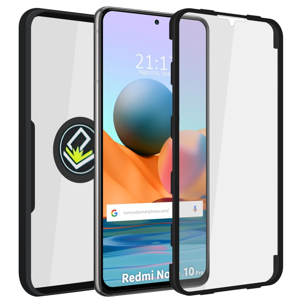 Funda Doble Negra Pc + Tpu Full Body 360 con Anillo para Xiaomi Redmi Note 10 Pro