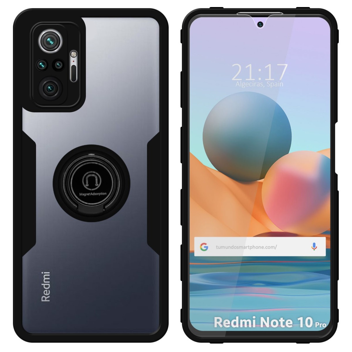Funda Doble Negra Pc + Tpu Full Body 360 con Anillo para Xiaomi Redmi Note 10 Pro