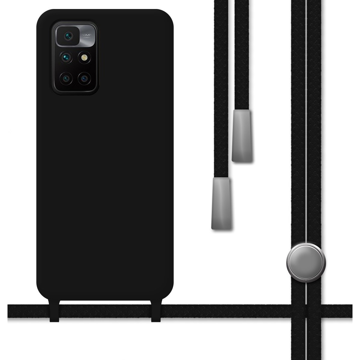 Funda Silicona Líquida con Cordón para Xiaomi Redmi 10 (2021/2022) color Negra