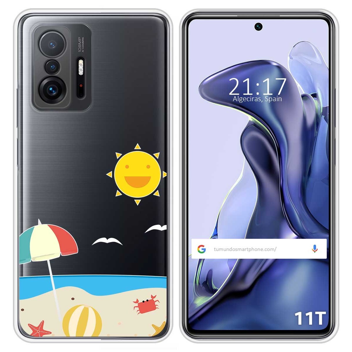 Funda Silicona Transparente para Xiaomi 11T 5G / 11T Pro 5G diseño Playa Dibujos