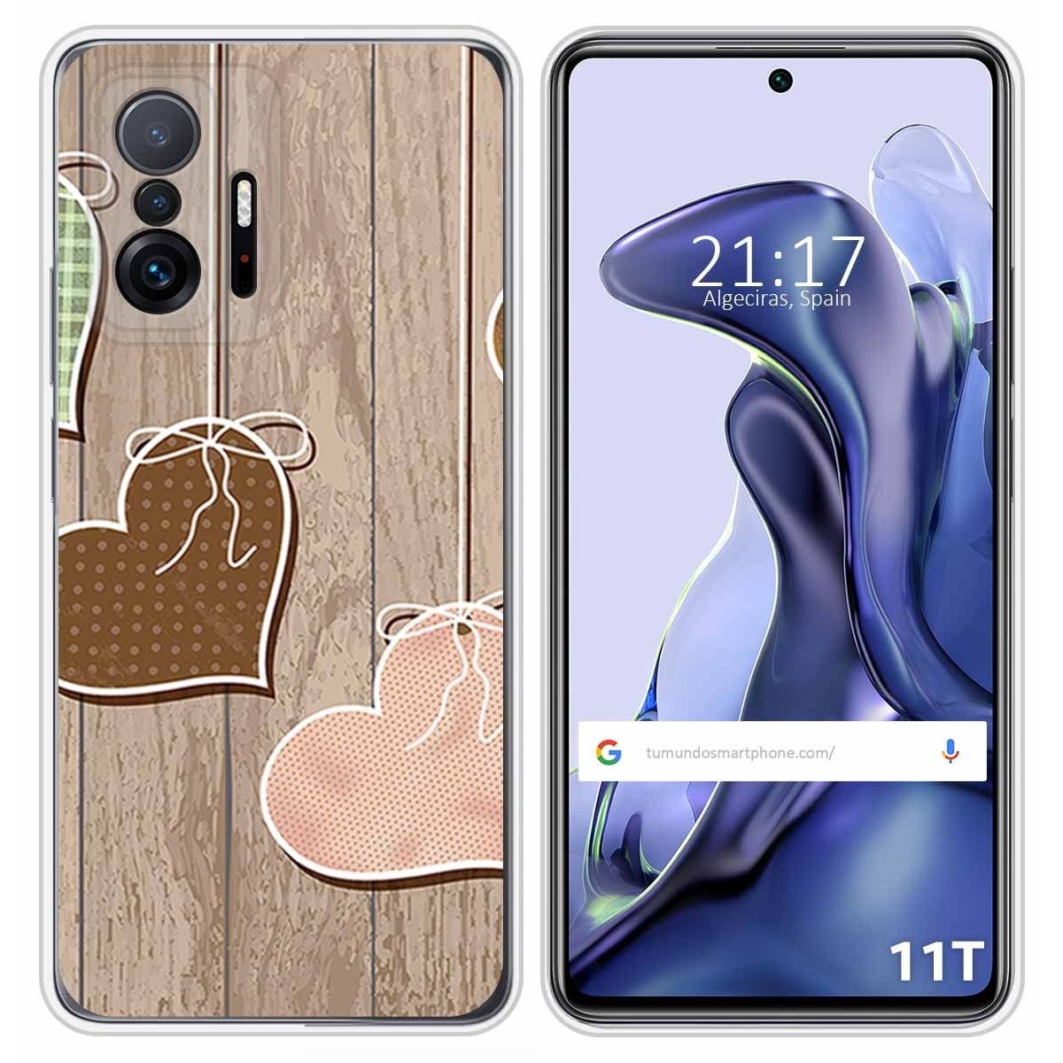 Funda Silicona para Xiaomi 11T 5G / 11T Pro 5G diseño Corazones Madera Dibujos