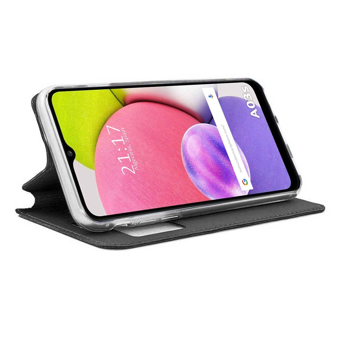 Funda Libro Soporte con Ventana para Samsung Galaxy A03s color Negra