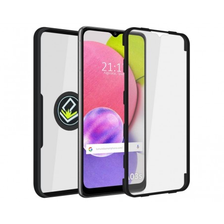 Funda Doble Negra Pc + Tpu Full Body 360 con Anillo para Samsung Galaxy A03s