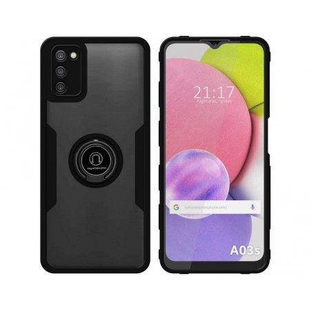 Funda Doble Negra Pc + Tpu Full Body 360 con Anillo para Samsung Galaxy A03s