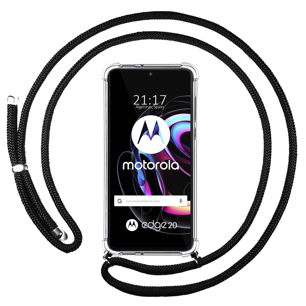 Funda Colgante Transparente para Motorola Edge 20 con Cordon Negro