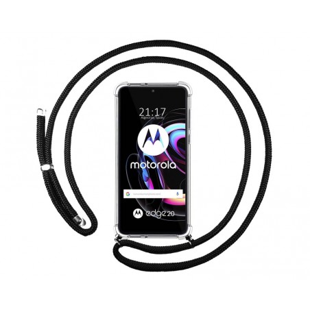 Funda Colgante Transparente para Motorola Edge 20 con Cordon Negro