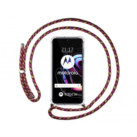 Funda Colgante Transparente para Motorola Edge 20 con Cordon Rosa / Dorado