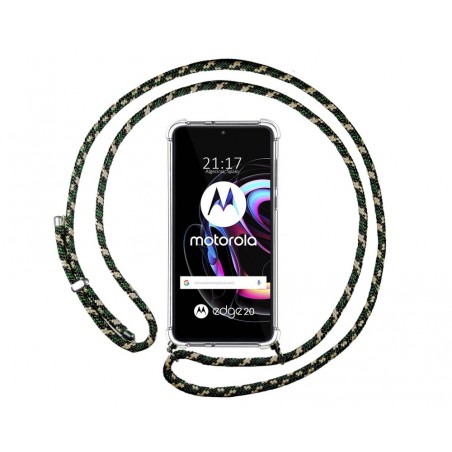 Funda Colgante Transparente para Motorola Edge 20 con Cordon Verde / Dorado