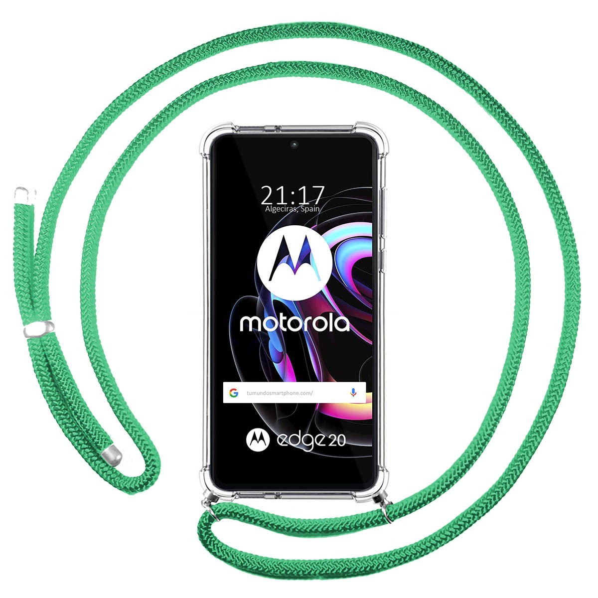 Funda Colgante Transparente para Motorola Edge 20 con Cordon Verde Agua
