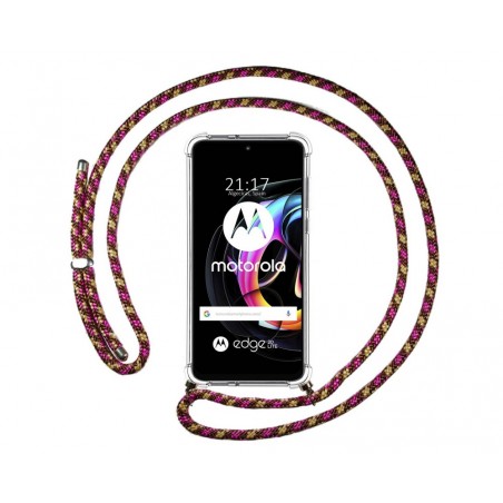 Funda Colgante Transparente para Motorola Edge 20 Lite con Cordon Rosa / Dorado