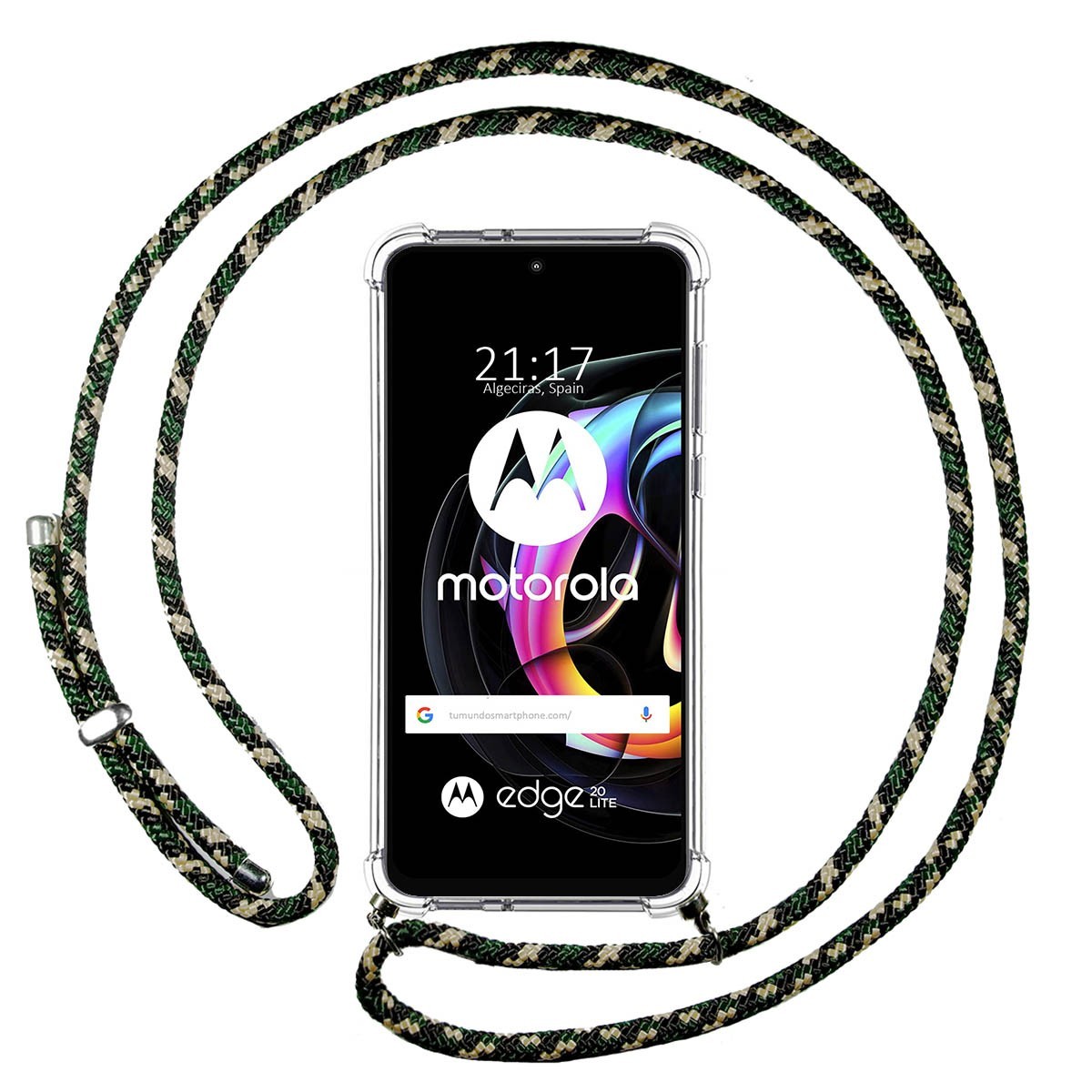 Funda Colgante Transparente para Motorola Edge 20 Lite con Cordon Verde / Dorado