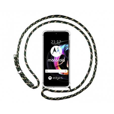 Funda Colgante Transparente para Motorola Edge 20 Lite con Cordon Verde / Dorado